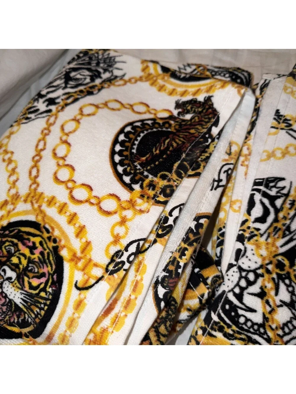 Ed Hardy 2 Bath Towels 28x53+matching 2PK Hand Towel Set Tiger Chain NWT